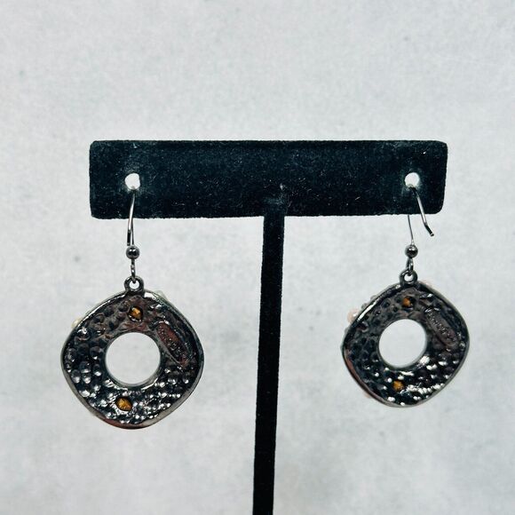 Chicos Earrings Faux Pearl Crystal Cabochons Gray Dangle 1" Pierced Ear Jewelry - Picture 7 of 9